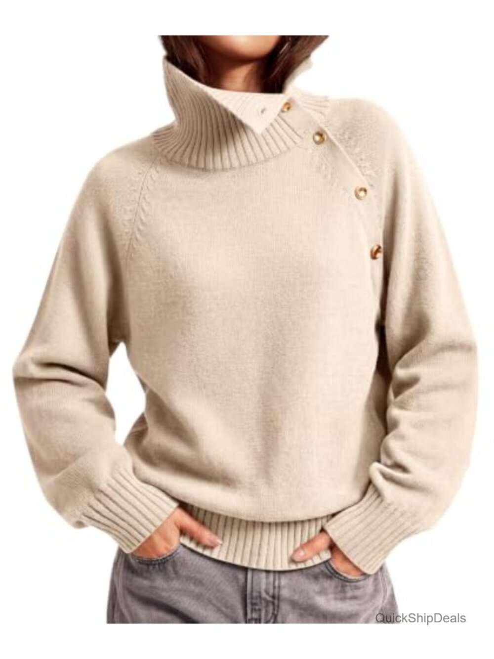 Women's Oversized Knit Turtleneck Sweater 3-Way Style Fall Pullover